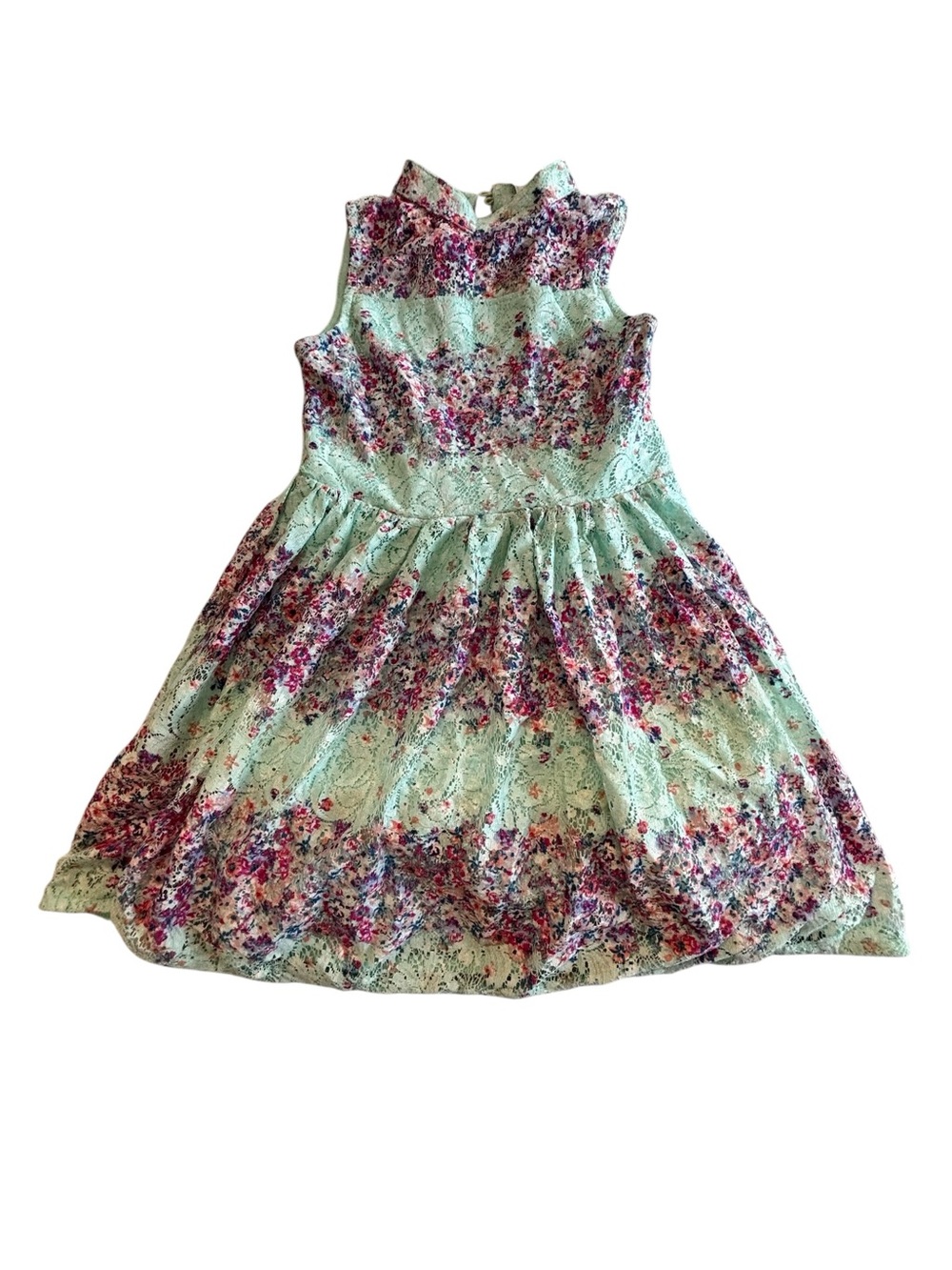 Knitworks Mint Lace Dress with Pink and Purple Floral Print